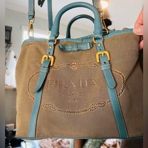 Prada Beige Canvas Shoulder Bag Small-medium read below